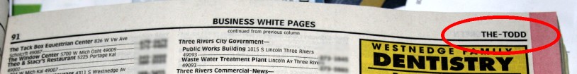 The guide words on this page of the phone book are THE-TODD