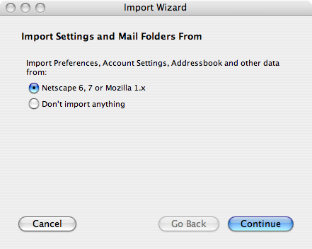 Eudora's first-run import dialog, which must be seen to be believed